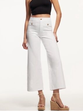 Zara White High-Rise Wide-Leg Jeans with Gold Buttons